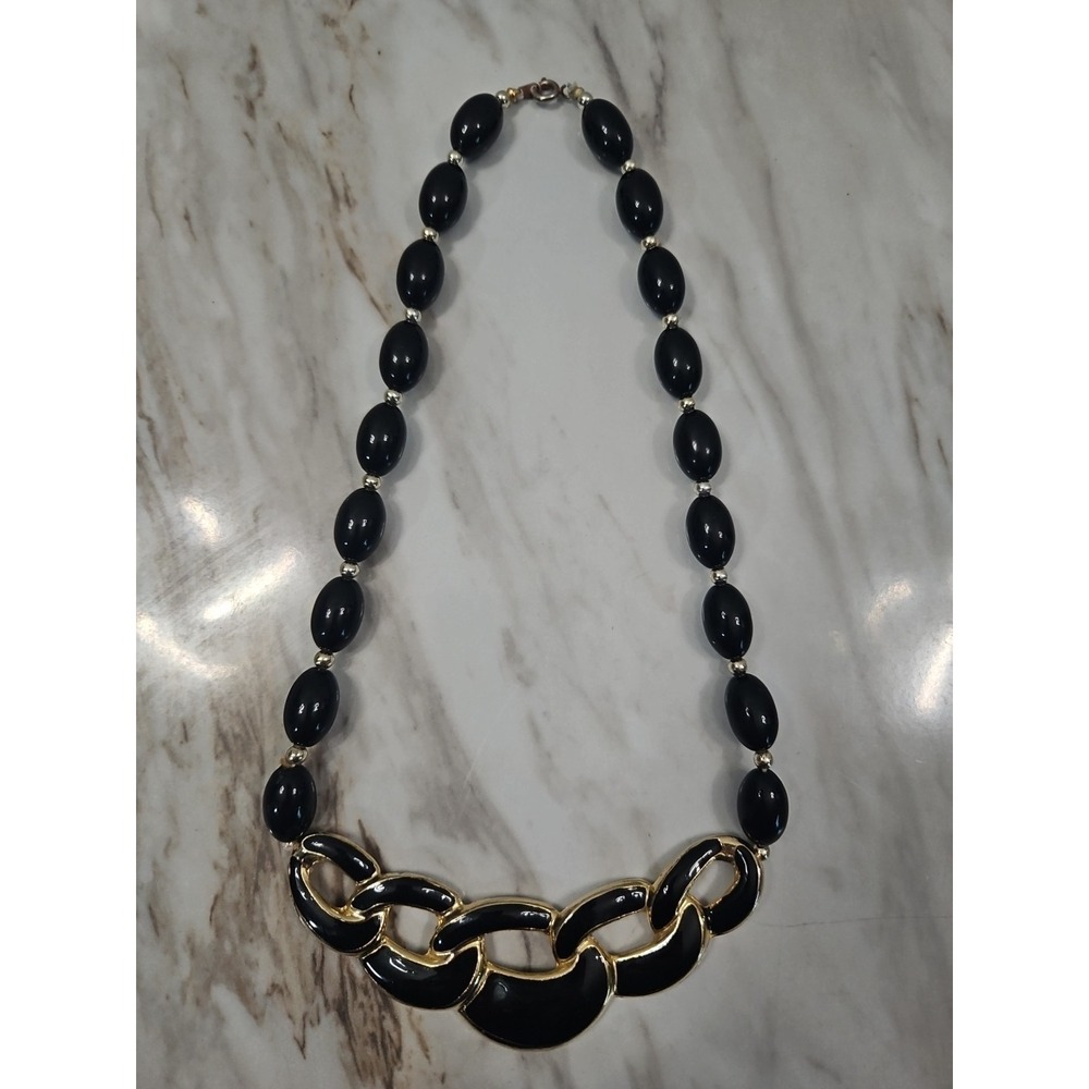 Enamel Black And Gold Beaded Choker Necklace